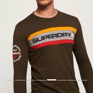 Superdry Men's Olive Long Sleeve Tee with Stripes